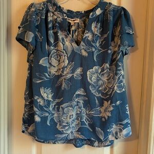 NWT Laura Ashley Blue Floral Blouse Shirt Sleeve Sz L